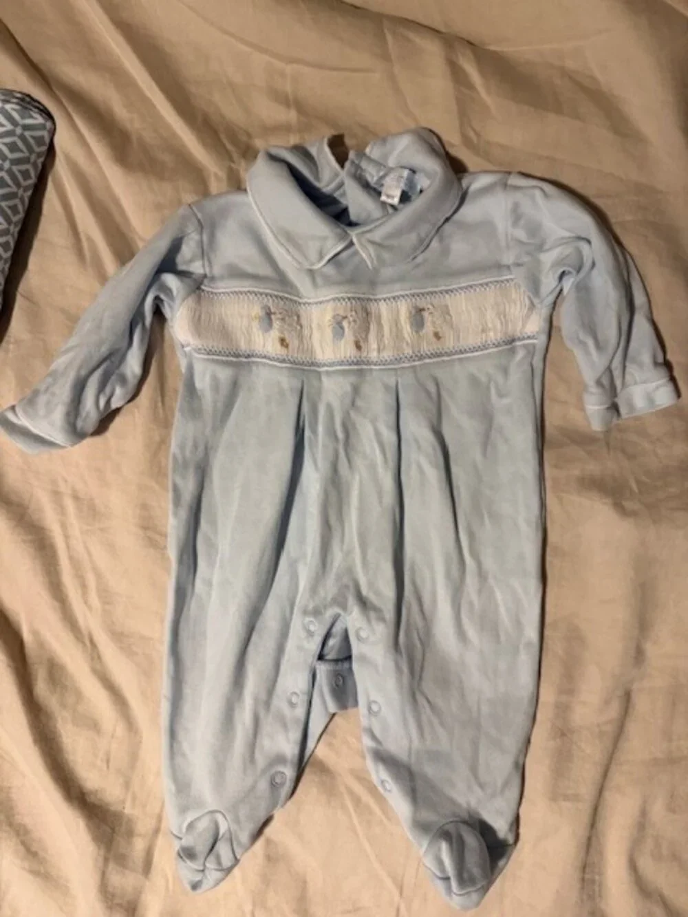Mini La Mode Blue Stork Baby Footie with Embroidery